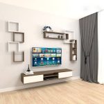 Bộ kệ tivi treo tường 1m8 kèm hộc trang trí NV219